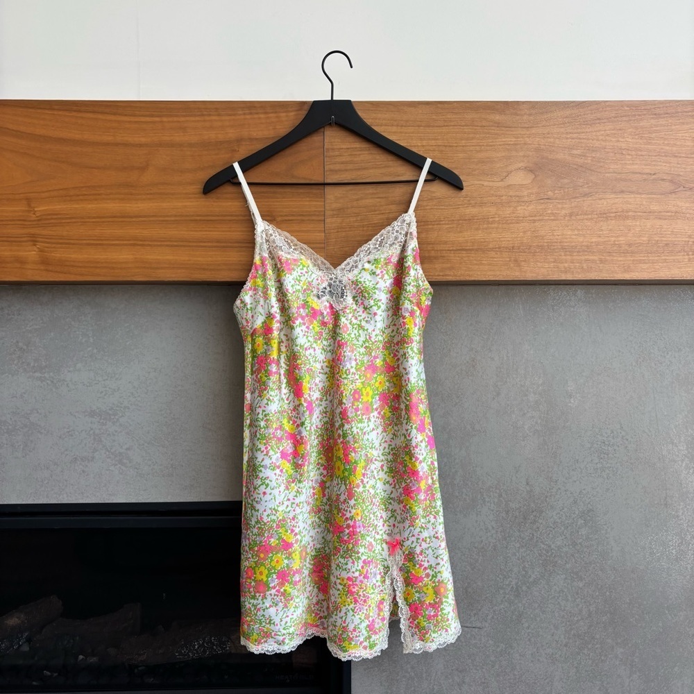 Victoria's Secret Neon Floral Satin Slip Dress, Size L